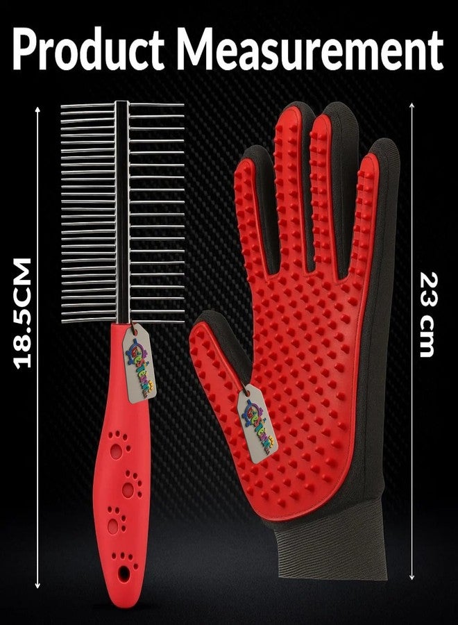 Western Era 2 in 1 Pet Bathing Grooming Combo for Dogs & Cats | Dual Side Metal Teeth Comb & Silicone Deshedding Glove | Loose Hair, Tangles, Dirt | Tick & Flea | All Breeds & Sizes (Random) - Image 4